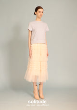 Beige Pink Gathers Gauze Skirt