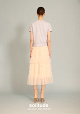 Beige Pink Gathers Gauze Skirt