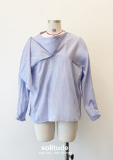 Blue Striped Round Neck Woven Top