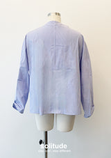 Blue Striped Round Neck Woven Top