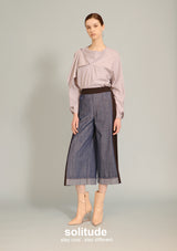 Grey Striped Round Neck Woven Top