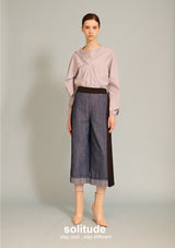 Grey Striped Round Neck Woven Top