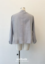 Grey Striped Round Neck Woven Top