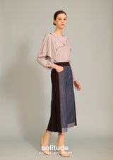 Grey Striped Round Neck Woven Top