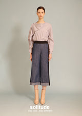 Grey Striped Round Neck Woven Top