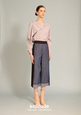 Grey Striped Round Neck Woven Top