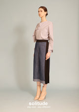 Grey Striped Round Neck Woven Top