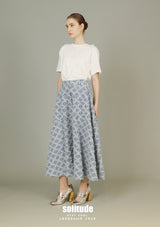 Checkered Long Denim Skirt