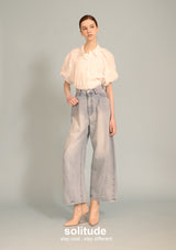 White Embroidered Bubble Sleeve Shirt