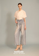 White Embroidered Bubble Sleeve Shirt