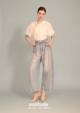 White Embroidered Bubble Sleeve Shirt