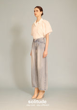 White Embroidered Bubble Sleeve Shirt