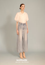 White Embroidered Bubble Sleeve Shirt