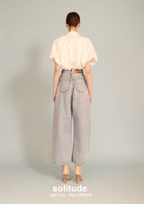 White Embroidered Bubble Sleeve Shirt