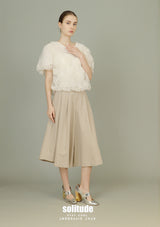 Beige Woven Midi Pants with Belt Set