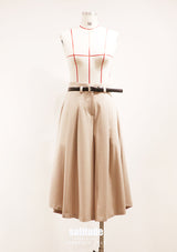 Beige Woven Midi Pants with Belt Set