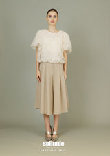 Beige Woven Midi Pants with Belt Set