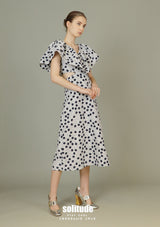 Ruffle V-neck Printed Midi Dress