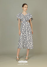 Ruffle V-neck Printed Midi Dress