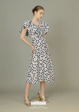 Ruffle V-neck Printed Midi Dress