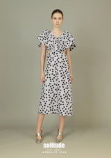 Ruffle V-neck Printed Midi Dress