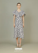 Ruffle V-neck Printed Midi Dress