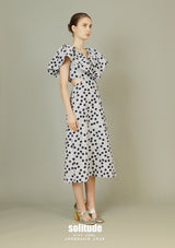 Ruffle V-neck Printed Midi Dress