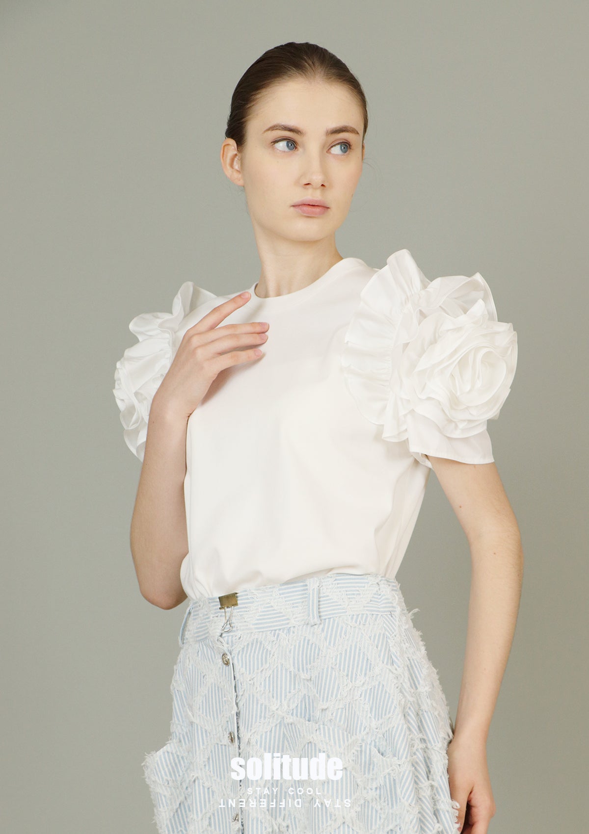 sheller 3D flower ruffle tops Sharla White 3D Flowers Crop