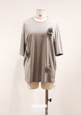 Grey Flowers Patches Knitted Top