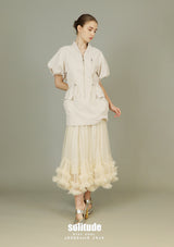 Beige Bubble Sleeves Zip Up Top