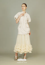 Beige Bubble Sleeves Zip Up Top