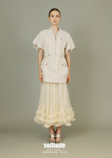 Beige Bubble Sleeves Zip Up Top