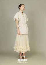 Beige Bubble Sleeves Zip Up Top