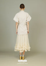 Beige Bubble Sleeves Zip Up Top