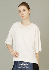 White Embellished Oversized Tee