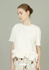 White Ruffles Hem Knitted Top