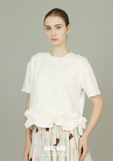 White Ruffles Hem Knitted Top
