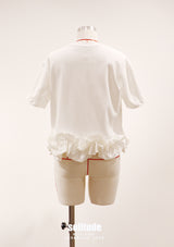 White Ruffles Hem Knitted Top