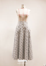 Light Blue Checkered Long Denim Skirt