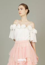 3D Flowers White Woven Top