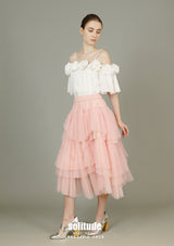 3D Flowers White Woven Top