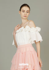 3D Flowers White Woven Top