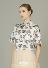 White Floral Cropped Shirt