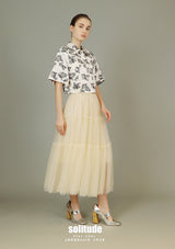 White Floral Cropped Shirt