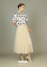 White Floral Cropped Shirt