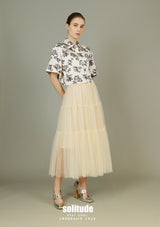 White Floral Cropped Shirt