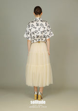 White Floral Cropped Shirt