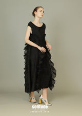 Black Asymmetrical Ruffles Dress