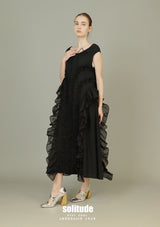Black Asymmetrical Ruffles Dress