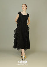 Black Asymmetrical Ruffles Dress